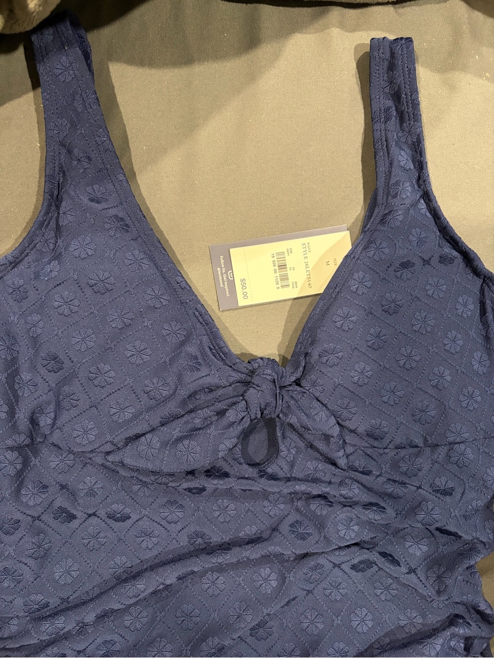 Lands End Blue Textured One-Piece Swimsuit with Front Knot - Picture 2 of 5